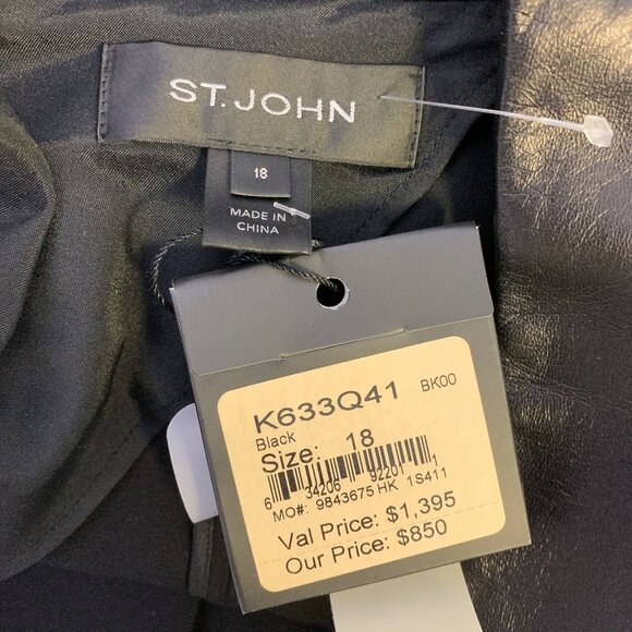 NWT St. John Black Leather Collar & Trim Blazer Size 18 - Picture 5 of 8
